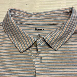 Sonoma Men's Striped Blue and Tan Shirt
